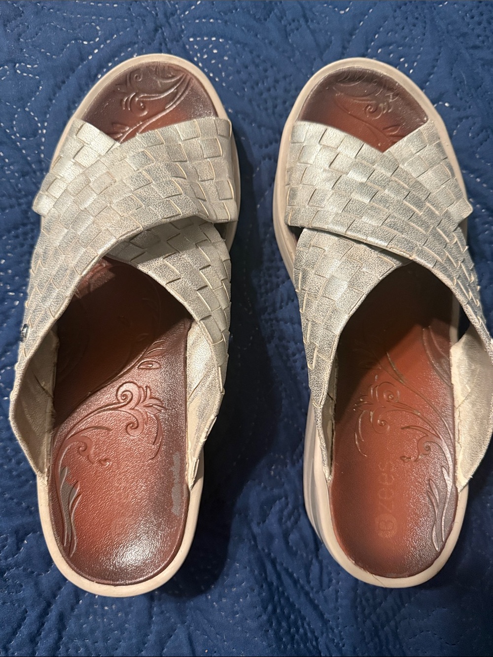 Comfort Woven Slip-On Mules in Light Metallic Silver